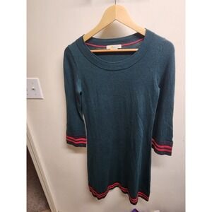 Boden Women's Teal Green Sweater Dress 3/4 Sleeve Striped Trim Knit UK 10 US 6
